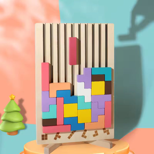Tetris Puzzle 3D Montessori en Bois – Blocs de Construction
