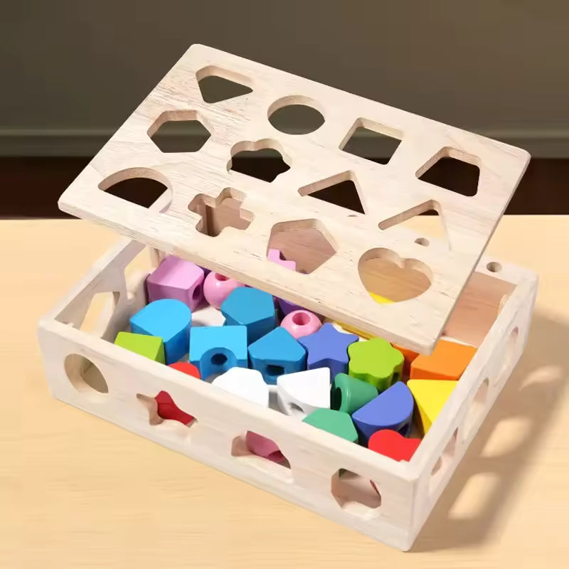 Jeu Montessori 5-en-1 en Bois – Tri, Formes & Perles