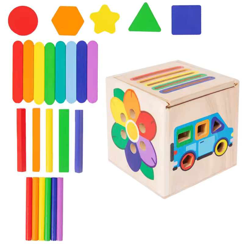 Jeu Montessori 5-en-1 en Bois – Tri, Formes & Couleurs