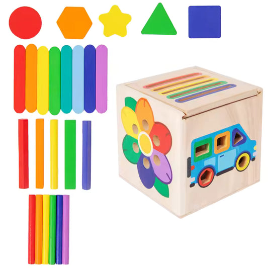 Jeu Montessori 5-en-1 en Bois – Tri, Formes & Couleurs