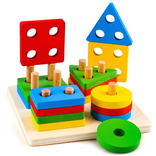 Jeu de Tri & Empilage Montessori en Bois – Formes & Couleurs