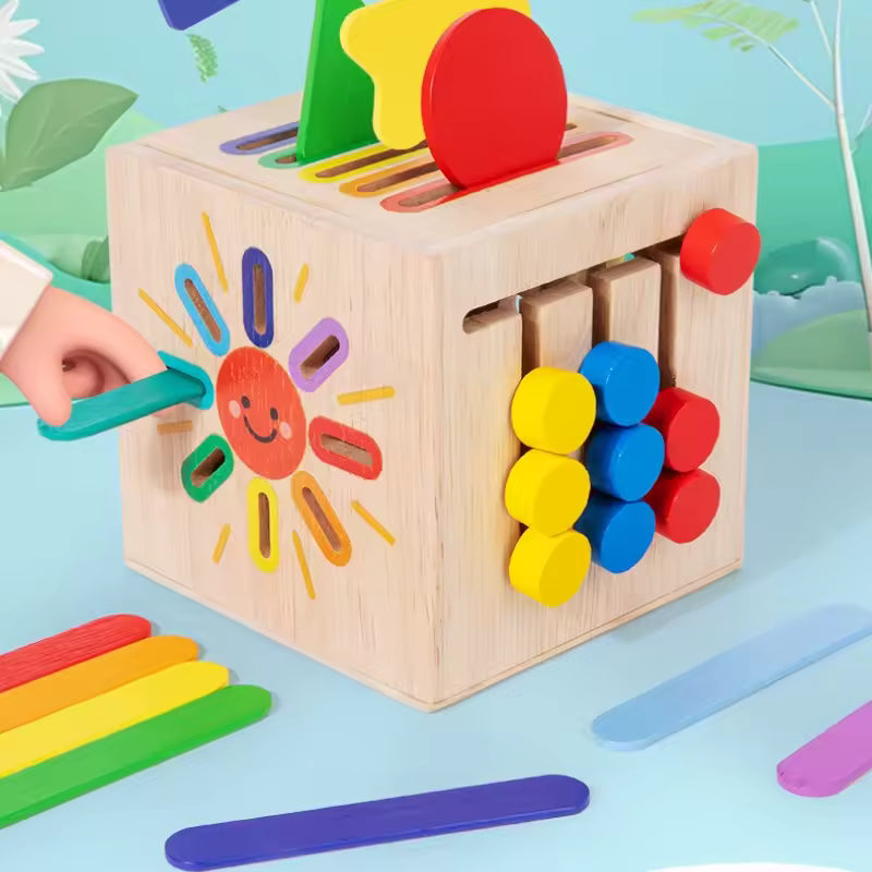Jeu Montessori 5-en-1 en Bois – Tri, Formes & Couleurs