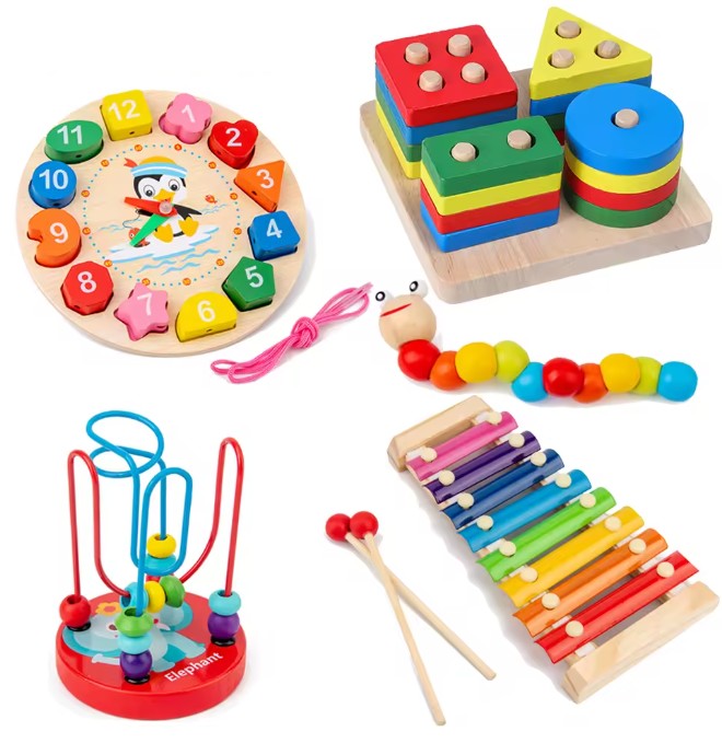 Jouet Montessori 5 Pièces – Bois Naturel