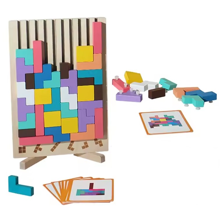 Tetris Puzzle 3D Montessori en Bois – Blocs de Construction