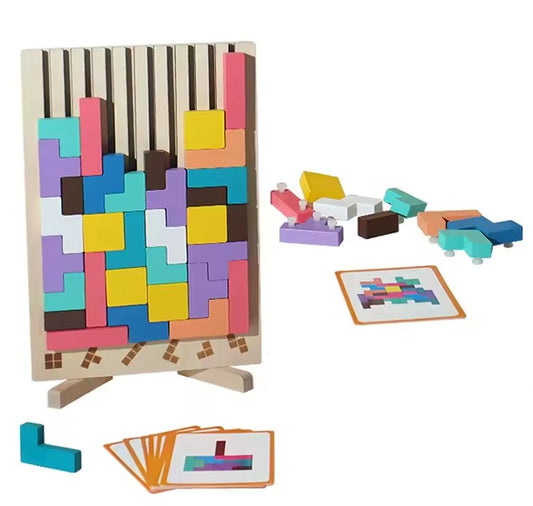 Tetris Puzzle 3D Montessori en Bois – Blocs de Construction