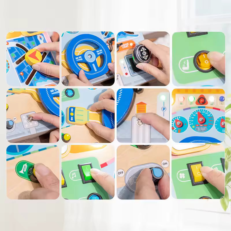 Tableau de Bord Montessori en Bois – Jeu de Rôle & Motricité