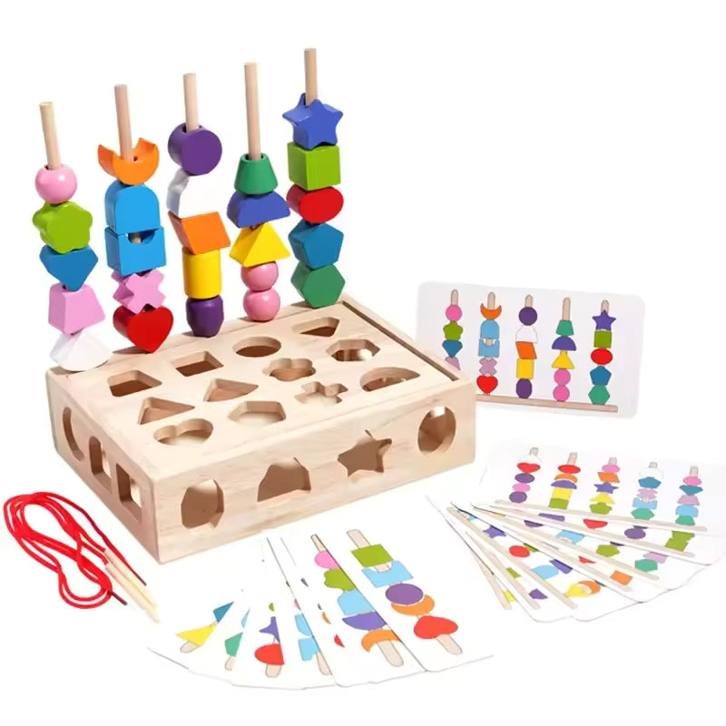 Jeu Montessori 5-en-1 en Bois – Tri, Formes & Perles